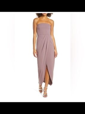 Wayf Strapless Mauve Midi Dress with Tulip Front